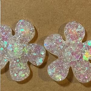Handmade epoxy resin large flower earrings - translucent holographic glitter